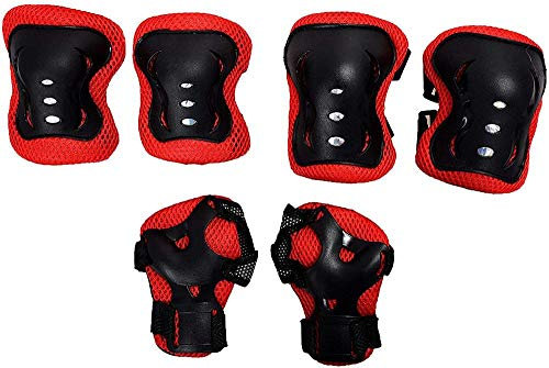 Aeromdale Rodillera y codera, muñequera, para ciclismo, patinaje, color negro y rojo