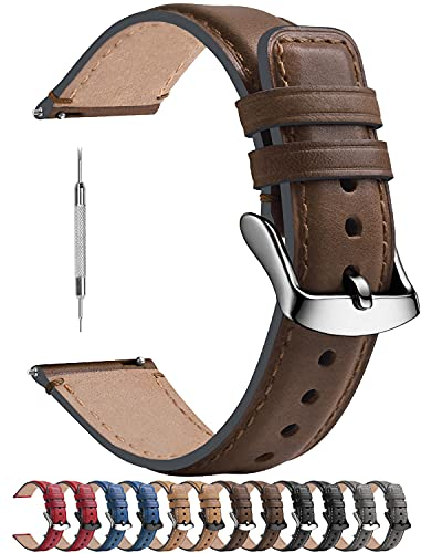 Fullmosa 20mm Watch Strap Compatible with Samsung Galaxy 7/6/5/4 40mm 44mm/Galaxy FE 40mm/5 Pro 45mm/6 Classic 43mm 47mm/4 Classic 46mm 42mm, Leather Smart Watch Straps for Men, Dark Brown+Silver