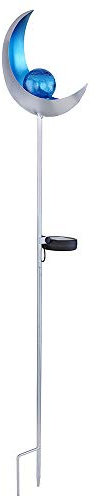 etc-shop LED Solarleuchte Steckleuchte Gartendeko, Mond-Design, silber-blau, 1x LED 6-8hrs Akku, Wegleuchte, Höhe 90CM