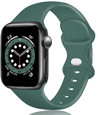 TopPerfekt, Cinturino di ricambio in silicone compatibile con Apple Watch da 42 mm e 44 mm, per iWatch serie 6, 5, 4, 3, 2, 1, SE (42/44 mm - S/M, verde oliva)