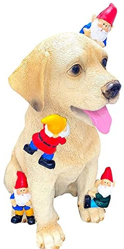 LABRADOR RETRIEVER Garden Gnome Statue - 11 Lifelike Funny Gnomes Naughty Dog Gnome Garden Sculpture for Outdoor or Indoor Waterproof coating ideal Yard Lawn Garden Office Home decoration