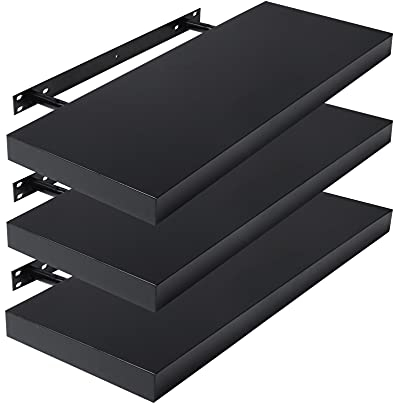 EUGAD Wandregal Wandboard 3er Set Hängeregal Holz Board Modern Schwarz, 40x22.9x3.8 cm 0085QJ-3