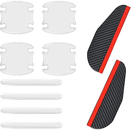 BOSOIRSOU Car Door Handle Protector Film, 4pcs Transparent Protective Stickers & 2pcs Mirror Rain Visor Guard, Universal Silicone PVC Protector for Most Vehicles