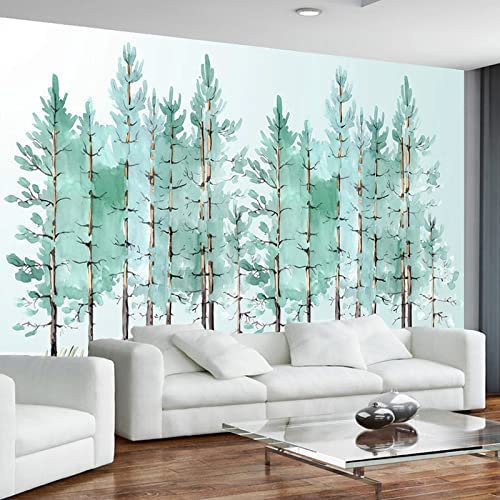 Yimesoy Benutzerdefinierte Wandbild Tapete Moderne Mode Handgemalte Grüne Baum Innen Hintergrund Dekor Foto Wand Papier Wohnzimmer Hintergrund 3D 120Cm(W)×80Cm(H)