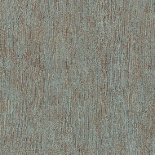 Industrial Tapete in Patina Optik | Rost Tapete in Türkis und Braun mit Vinyl Struktur Effekt | Vintage Vliestapete für Küche und Wohnzimmer