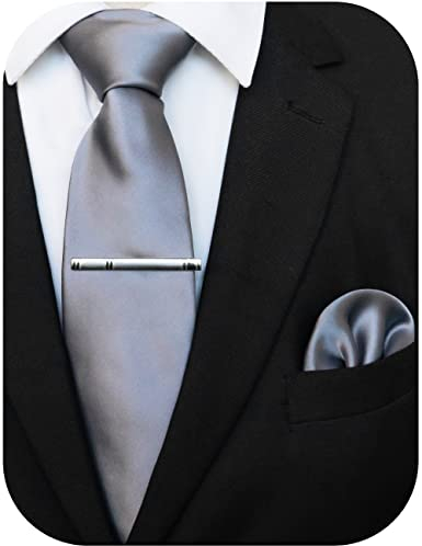 JEMYGINS Klassisch Formal Elegant Herren Seidenkrawatte Set-Krawatte & Einstecktuch Sets Silber 2
