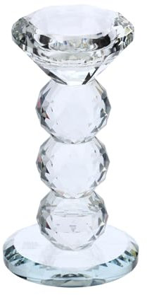 Hervit Portacandela in Cristallo Trasparente Forma Rombi Cottage - Scatola Regalo - Porta Candela Elegante - Centrotavola Elegante - Candelabro Moderno - Ø8x14cm