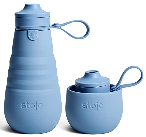 STOJO Faltbare Sport-Wasserflasche, auslaufsicherer, wiederverwendbarer Silikon-Reisebecher für heiße und kalte Getränke, mikrowellen- und spülmaschinenfest, bekannt aus der heutigen Show