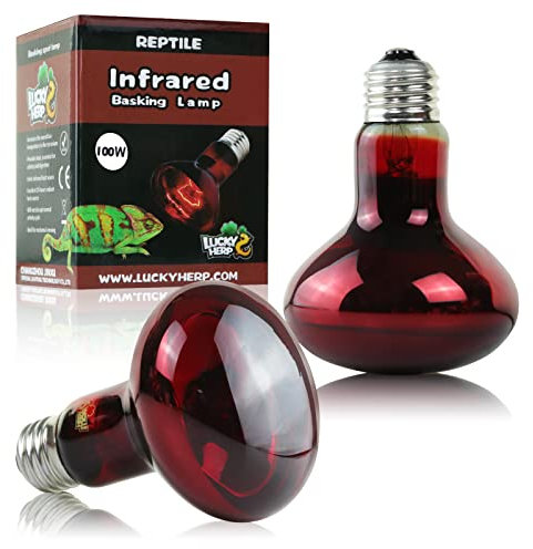 LUCKY HERP Infrared Heat Lamp Bulb, Reptile Basking Spot Light Bulb 100W-2Pack, E27 Red Heat Lamp for Amphibian, Tortoise, Snakes, Bearded Dragon, Lizard, Chicks