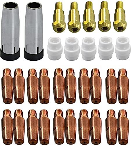 RIVERWELD 24KD MB24 Ugello di contatto 1.0mm Ugello di gas conico Porta dell'ugello FIT 24KD MB24 MIG MAG CO2 Torcia di saldatura 32pcs
