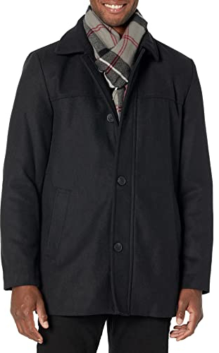 DOCKERS Herren Weston Wool Blend Coat with Scarf (Regular and Big & Tall) Mantel aus Wollmischgewebe, Schwarz/Hellgrauer Schal, M