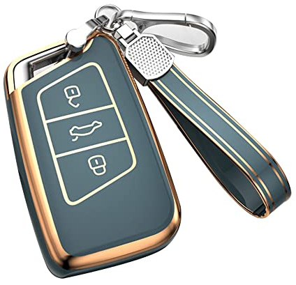 KUNIO Autoschlüssel Abdeckung Passt für VW Magotan Passat B8 Tiguan MK2 Jetta Skoda Superb A7 Kodiaq Zubehör TPU Schlüsselhülle Smart Schlüsselanhänger Schlüsselcover 3 Tasten Grau