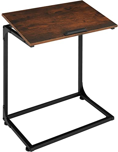 TecTake® Mesa Auxiliar para portátil 55x35x66,5cm, Tablero Regulable de Estilo Industrial para Trabajar con Ordenador, Mesa de sofá para Leer (Madera Industrial Oscura, rústica)