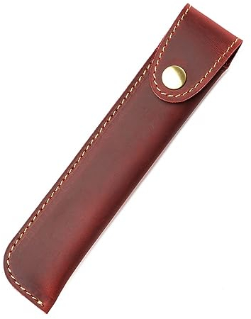 MiOYOOW Federmäppchen aus Leder Kugelschreiber Etui tragbares Federmäppchen Retro-Stiftehalter mit Druckknopf Leder Stift Etui für die Schule Zuhause Arbeit Büro