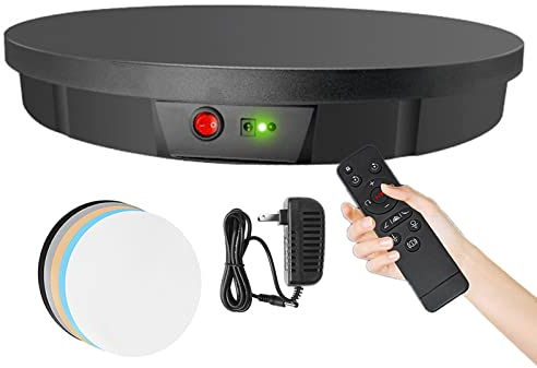 Piatto Girevole Elettrico, 52cm/100kg Piattaforma Professionale Base Girevole Elettrica Automatica 360 Gradi Regolabile velocità di Rotazione e Angolo,Black