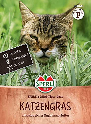Sperli Katzengrassamen SPERLI's Mini-Tiger-Gras 88064 - vitaminreiches Ergänzungsfutter - Wuchshöhe 10 cm - für 1,5qm - Grassamen, Rasensamen, Saatgut