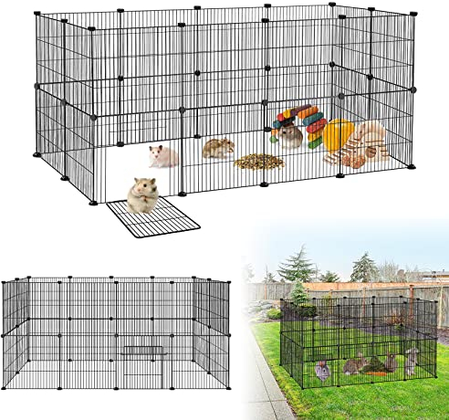 LARS360 Freigehege Kaninchen, Freigehege Gittergehege für Kaninchen aus Metallgitter inkl. Tür, DIY Kleintierkäfig für Kaninchen, Meerschweinchen, Welpen, 142 x 72 x 72cm, Schwarz