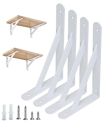 Regalhalterungen 4 Stück Regalwinkel Metall Regalträger mit Schrauben Winkel Regal Regalhalterung 90 Grad Schwerlast Regalträger für die Wandmontage, Regalträger Winkel Halterung (15×9.5cm),Weiß