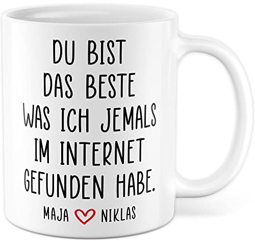 Tasse personalisiert Freund Freundin Geschenk Du bist das beste Geschenkidee Partner Ehefrau Ehemann Kaffeetasse mit Spruch liebevoll Dating-App Jahrestag Jubiläum eigene Namen (Weiß)