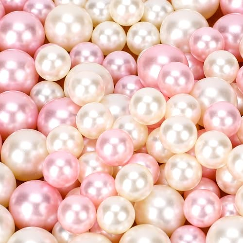 KALIONE Lot de 140 fausses perles flottantes pour centres de table, fausses perles roses pour remplissage de vase, perles rondes dorées sans trou pour maquillage, loisirs créatifs, décoration