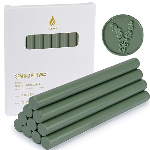 10PCS Olive Green Sealing Wax Sticks for Glue Gun, Wedding Invitation Seals | Smoke-Free, Odorless, Non-Toxic, 120-150 Stamps Per Pack, Standard 0.44-Inch Fit, Envelope & Craft