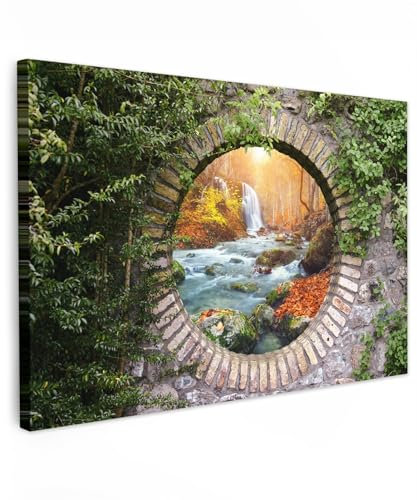 MuchoWow© Impressions sur Toile 120x80 cm Deco Tableau Murale Decoration Salon Peinture Tableaux Chambre Toiles Maison Automne - Cascade - Nature - Vue de la fenêtre