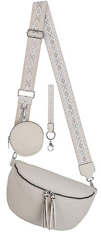 Bauchtasche Umhängetasche Crossbody-Bag Hüfttasche Kunstleder Italy-Design (Off-White)