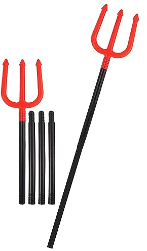 Lot de 5 fourchettes de diable - Trident 4 pièces avec poignée noire et fourchette rouge - Parfait pour les déguisements de diable et les événements d'Halloween
