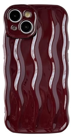 Caseative for iPhone 15 Case,Water Ripple Pattern Curly Wave Frame Soft Compatible with iPhone Case (Wine Red,iPhone 15)
