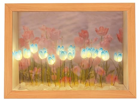 ZJRung Wolke Tulpe Lampe DIY Tulpe Nachtlicht Fotorahmen Tulpen-Nachttischlampe 2 in 1 Blume LED Lampe Tulpe Spiegel