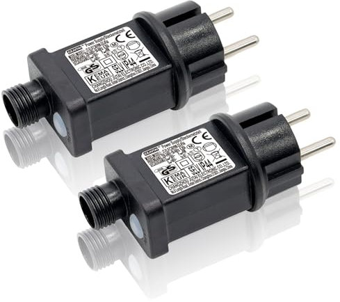 Sporgo 31V 6W LED Netzteil, 2 Stück LED Niederspannungs Transformator 8 Lichtmodi mit Timerfunktion, IP44 Adapter Trafo LED Lichterkette Stecker für Weihnachtsbeleuchtung Glühbirnen Lichterkette