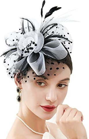 Fascinator Hut Mädchen Haar Mesh Feder Clip Elegant Haarklammer Schleier Cocktail Party Tee Kopfbedeckung Pillbox Hut Haarschmuck für Party Kirche Hochzeit Cocktail Jockey Club Weiß