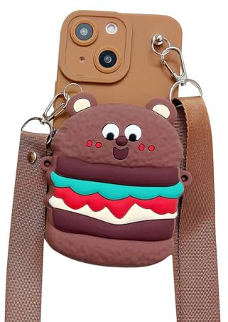SGVAHY Wallet Case for iPhone 12 Mini Case Cute iPhone Case Bear Burger Creative Funny Phone Case with Lanyard Coin Purse Soft Rubber Bumper Shockproof Cover Protective Case for Women Girls Brown