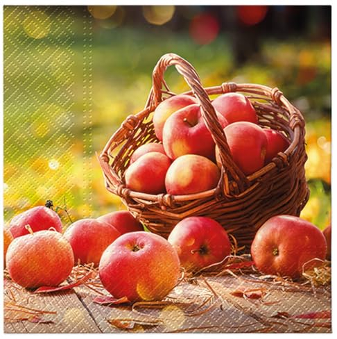 20 Servietten Herbst Äpfel aus dem Korb als Tischdeko. Papierservietten mit Motiv. Auch für Decoupage und Serviettentechnik 33x33cm