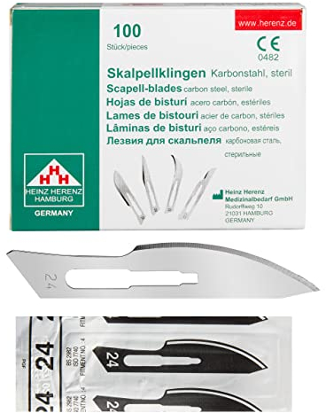Shehadeh - 100 lame sterili per bisturi Figura 24 per supporto bisturi n. 4