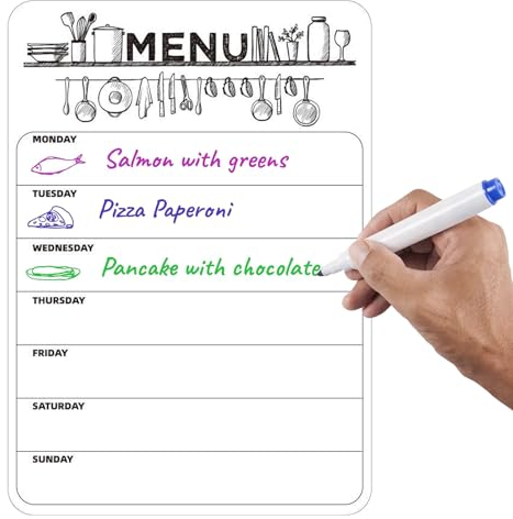 Fozuanei Magnetic Weekly Planner Whiteboard, Magnetic Meal Planner, A4 Dry Erase Board for Fridge, Menu Board for Shopping List, Magnetic Memo Board Ideal for Notes, Meal Planning