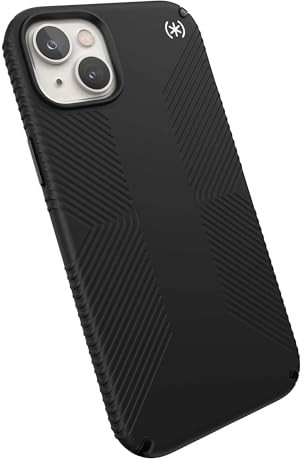 Speck Presidio2 Grip Schutzhülle für iPhone 15 Plus und iPhone 14 Plus, weiche Haptik, 17,5 cm (6,7 Zoll), für MagSafe, Fallschutz, Schwarz/Weiß