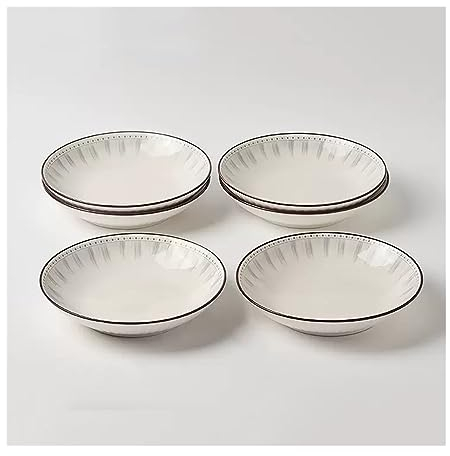 Assiettes Apéritives Bols à Pâtes Assiette en céramique, assiette à salade maison, ronde blanche, cuisine Restaurant, assiette creuse Simple, assiette à soupe, assiette à Dessert 4/6 pièces Assiettes
