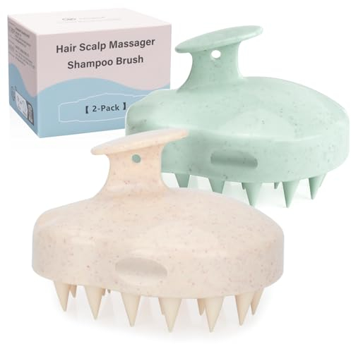 FREATECH Confezione da 2 spazzole massaggianti per capelli in paglia di grano, con setole in silicone, per la crescita dei capelli e la forfora, esfoliante per la testa del cuoio capelluto, per uso