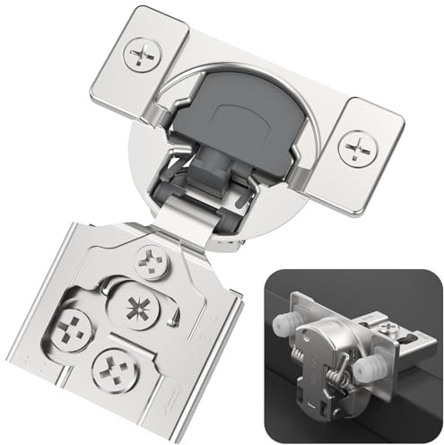 Chibery 10 Stück 1,9 cm Overlay 3D Soft Close Verdecktes Küchenschrankscharnier für Frontrahmentür, vormontierte, einfach zu montierende Dübel, selbstschließend, verstecktes Satin-Nickel, 105 ° offen,