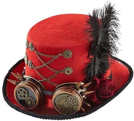 Facynde Hut Zylinder Steampunk, schwarz, mit Abnehmbarer Brille für Damen Herren Karneval Halloween Cosplay Kopfbedeckung Zubehör
