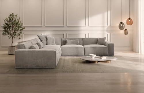 Sofa Formenta in L Form als Ecksofa Stoffsofa in Samt oder Strukturstoff/Webstoff (Schwarz, Samt - Sun Velvet)
