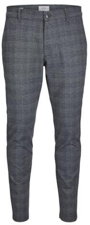 JJ REBEL Jrebmichael Slim Prep Noos Pantalon Chino, Gris foncé/détails : à Carreaux, 33W x 36L Homme