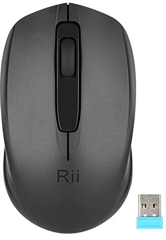 Rii Maus Kabellos, Silent Funkmaus 1000 DPI für Links und Rechtshänder, PC/Laptop/Windows, Schwarz