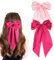 2 PCS Big Bow Hair Clips, Large Bowknot Hairpin French Hair Clips with Long Silky Satin Ribbon Solid Color Hair Barrettes Accessories for Women Girls (Pink+Hot Pink)