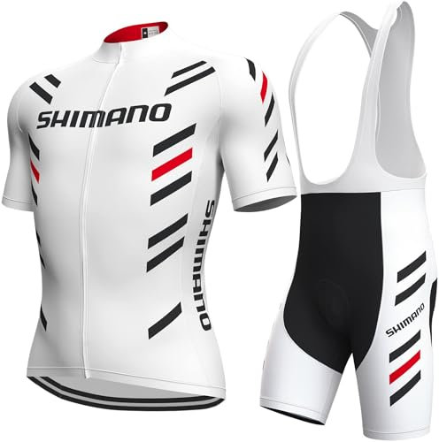 Fenovel Fahrradtrikot, Herren Fahrradanzug, Schnell Trocknender Und Atmungsaktiver Radsportanzug, 19D Gepolsterte Hosenträger Shorts (White, L)
