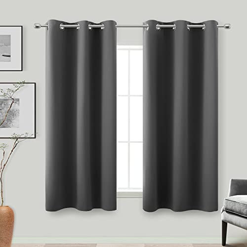 KOUFALL Black Out Curtains 48 Inch Long,Blackout Short Window Curtains 48 Inch Length for Bedroom Bathroom 2 Panels Set,Dark Grey
