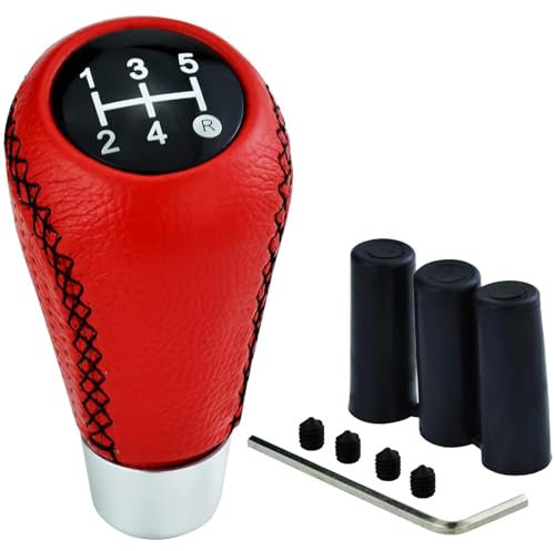 PLCGTNNP Für Kia Picanto Ceed Stonic Rio NIRO Auto Schaltknauf, Leder 5 Gang Manueller Schalthebel Schaltknauf Antidérapant Mit 3 Adaptern Dekoration Abdeckung Schutz Autozubehör, D/Red Black Line