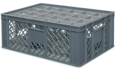 BRB Gläserkiste 600x400 mm für 15, 24, 33 oder 40 Gläser, farbig (Grau, für 24 Gläser Ø 87 mm, Glashöhe max 205 mm)