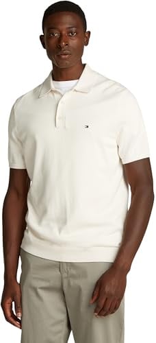 Tommy Hilfiger Men’s Short Sleeve Essential Cotton Knitted Dick Polo Shirt, Off-White (Ivory Petal), 3XL
